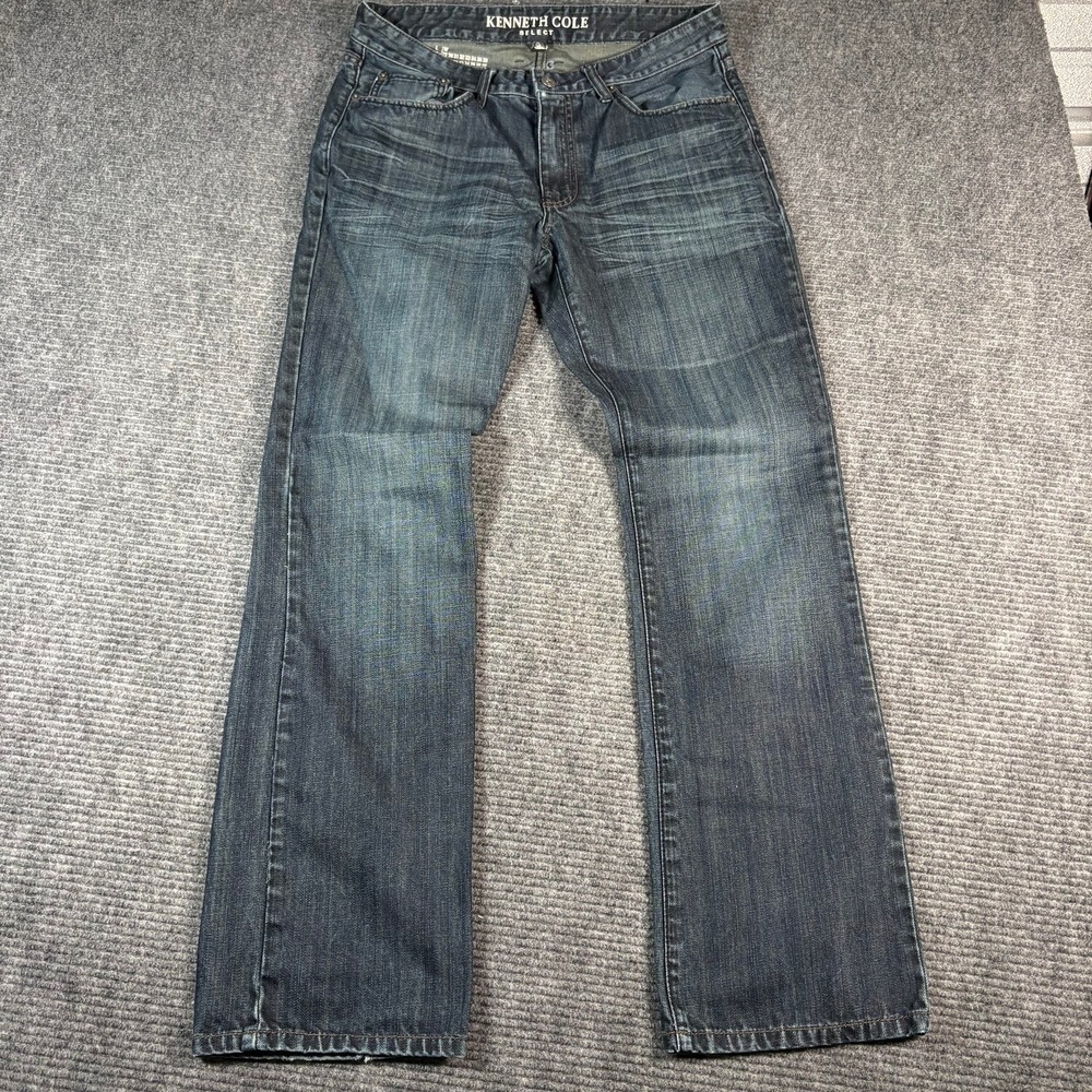 Kenneth Cole Select Jeans Mens 32x32 Blue Good Straight Leg Whiskered Denim